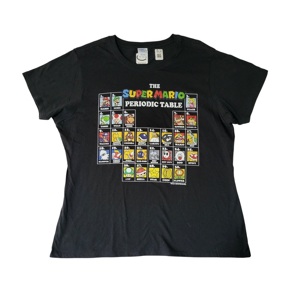 Super Mario‎ Periodic Table T-Shirt Womens 2XL Nintendo XXL New Black Top Gamer